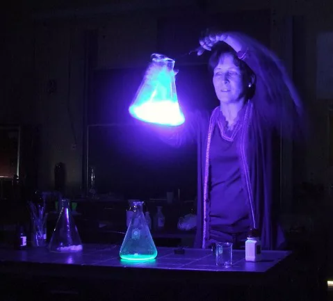 该化学演示是化学发光反应的一个例子。